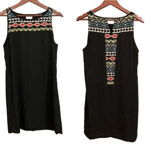 THML Black Embroidered Aztec Pattern Sleeveless Dress - Size M